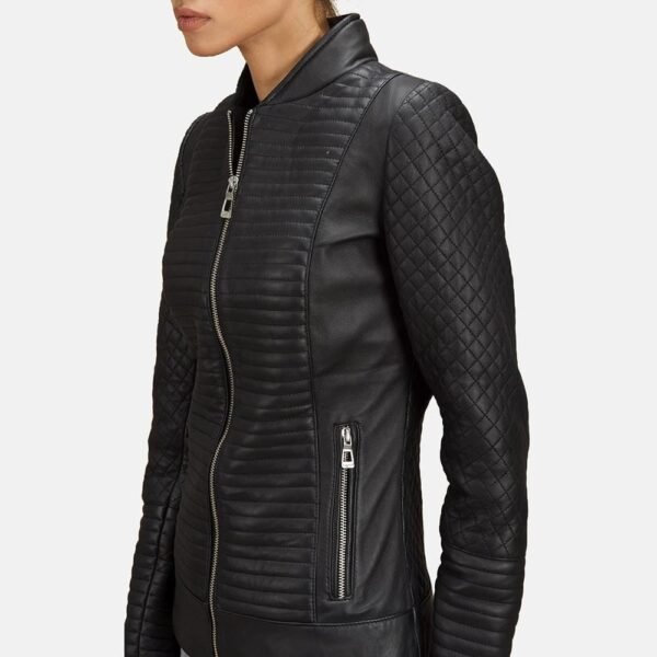 Cityscape Black Leather Biker Jacket - Image 5