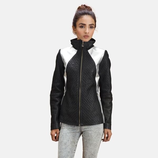 Alia Metallic Black Leather Biker Jacket