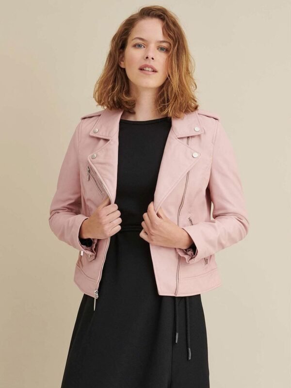 Pink Leather Jacket Women, Genuine Leather - Image 2