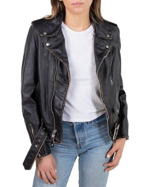 Women's Hand Vintaged Cowhide Perfecto Jacket - Image 4