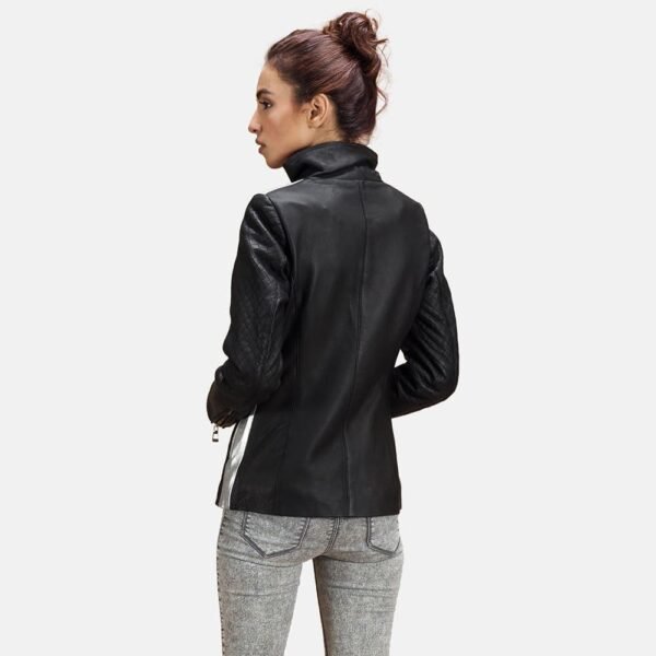 Alia Metallic Black Leather Biker Jacket - Image 2