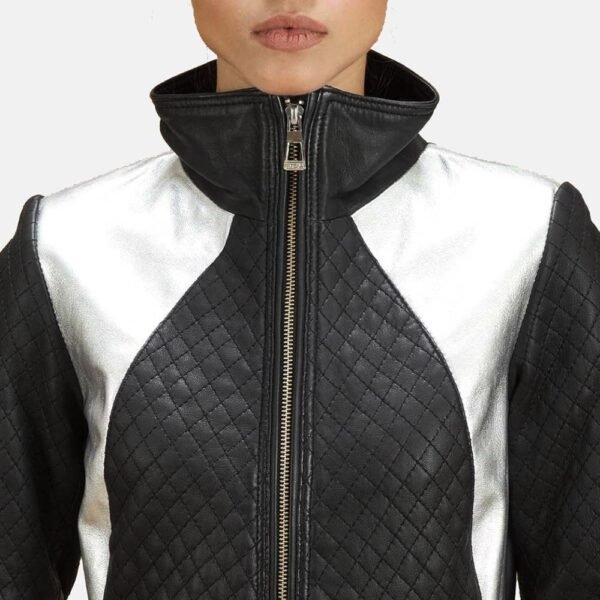 Alia Metallic Black Leather Biker Jacket - Image 5