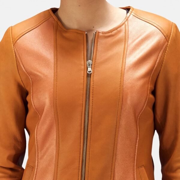 Sleeky Clean Tan Leather Biker Jacket - Image 5