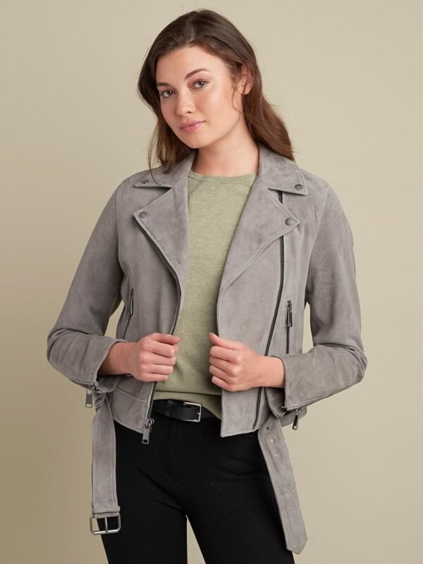 Sophie Belted Suede Asymmetrical Moto Jacket - Image 8