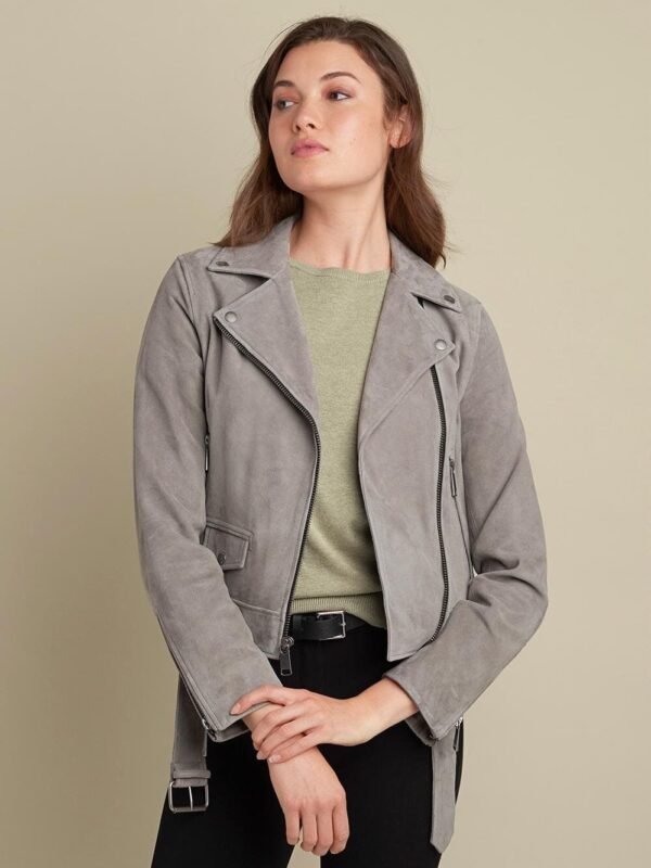 Sophie Belted Suede Asymmetrical Moto Jacket - Image 7