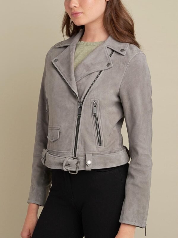 Sophie Belted Suede Asymmetrical Moto Jacket - Image 5