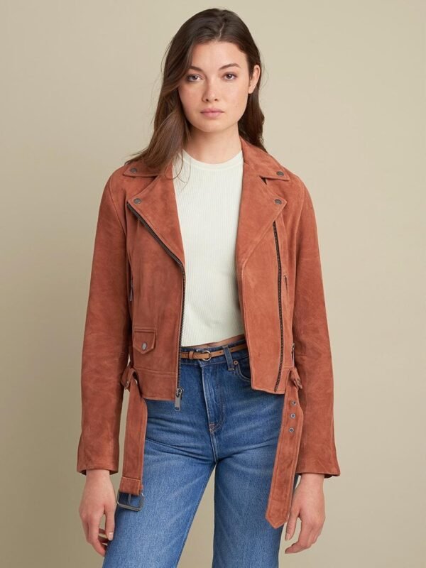 Sophie Belted Suede Asymmetrical Moto Jacket - Image 4