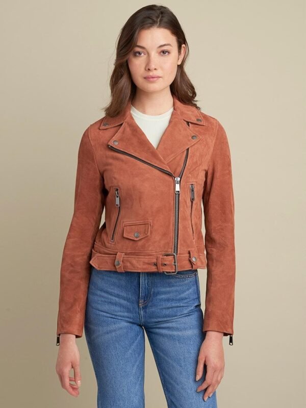 Sophie Belted Suede Asymmetrical Moto Jacket