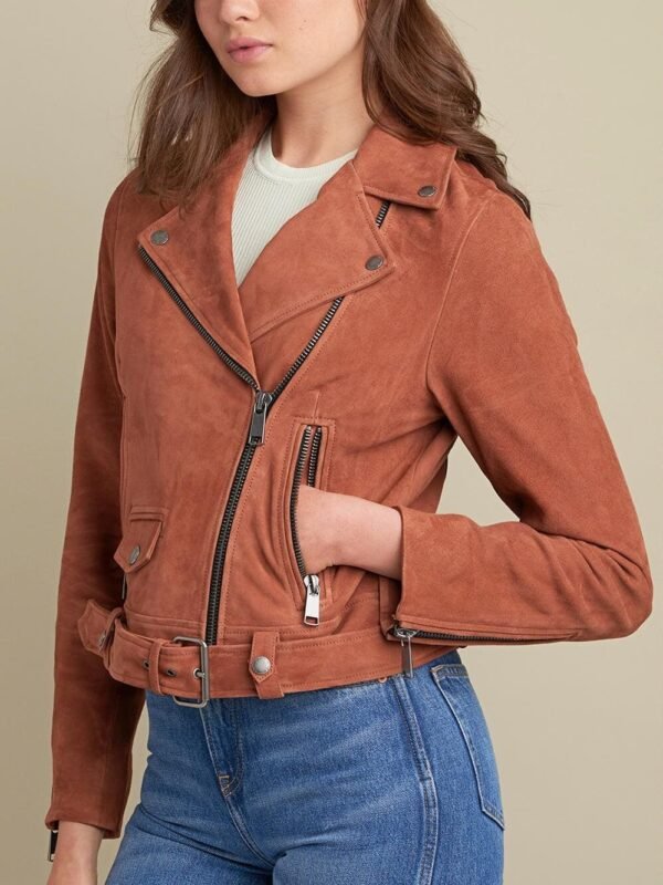 Sophie Belted Suede Asymmetrical Moto Jacket - Image 3