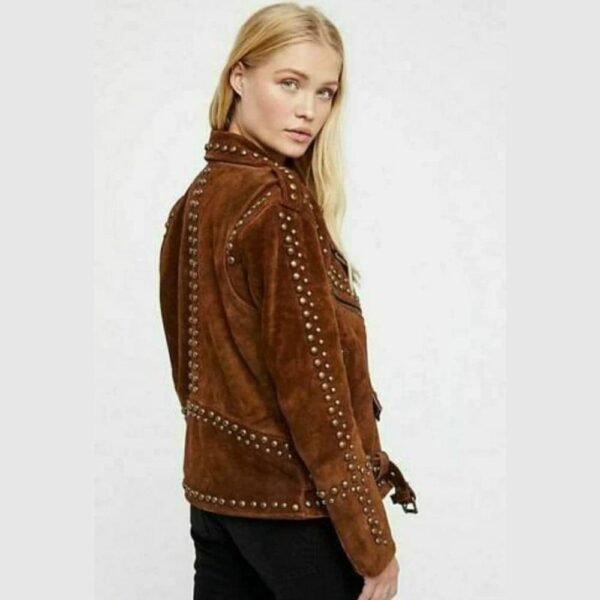 Women Western Suede Leather Jacket Studded - Image 2