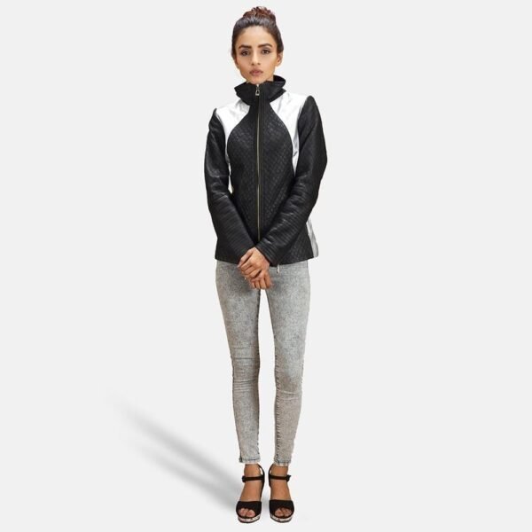 Alia Metallic Black Leather Biker Jacket - Image 3