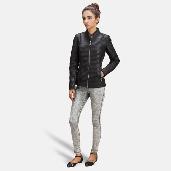 Cityscape Black Leather Biker Jacket - Image 3