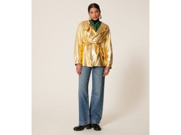 Gold Leather Coat Women - Image 4